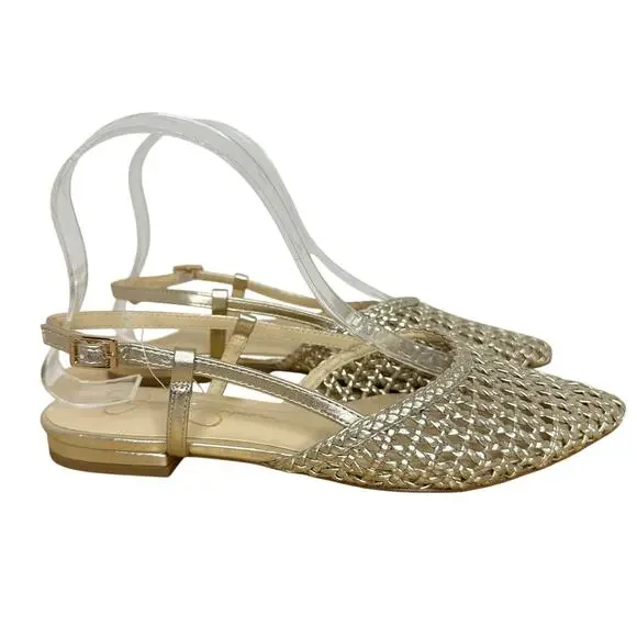 Jessica Simpson Pointed Toe Weave Braided Slingback Flats Gold Womens Size